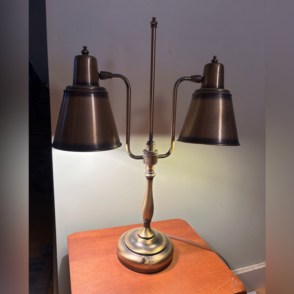 VTG Antique Brass Shade Desk Lamp French Bouillotte Double Arm